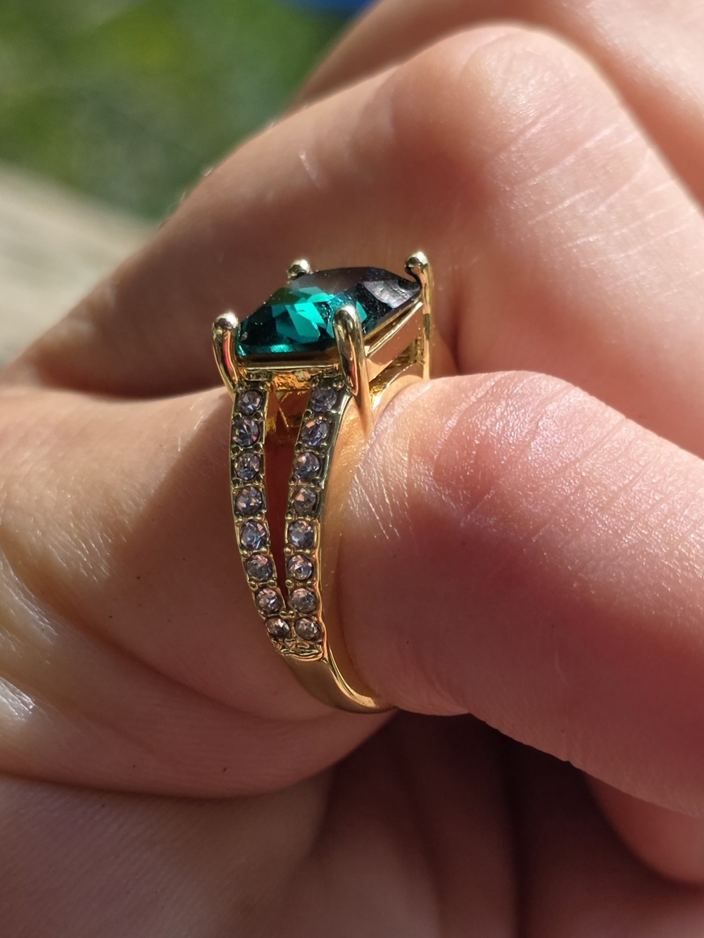 Charter Club Gold-Plated Ring with Deep Green Square Stone Size 5 J5